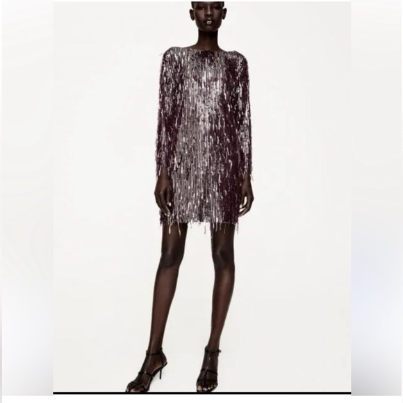 Zara sequin maroon loose fitting dress - Picture 2 of 6